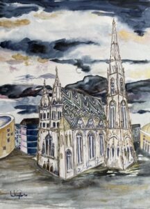 „Stephanskirche Wien“, Aquarell 30x40 / PP 40x50, Nr 130b